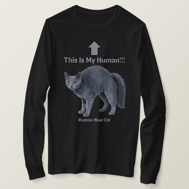 Camiseta Gato divertido ruso azul - Este es mi humano (Anverso del diseño)