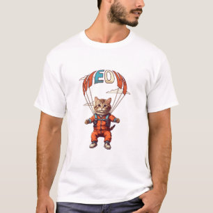 Camiseta Gato Divertido Saltando en Paracaídas