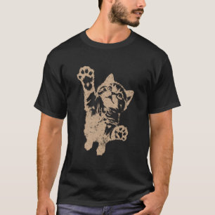 Camiseta Gato Divertido Saltando Sobre Marrón Vintage Disto