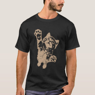 Camiseta Gato Divertido Saltando Sobre Marrón Vintage Grun 