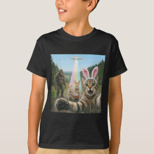 Camiseta Gato divertido selfie con conejo de Pascua bigfoot