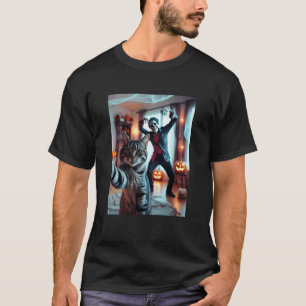 Camiseta Gato Divertido Selfie con Esqueleto Halloween Meme
