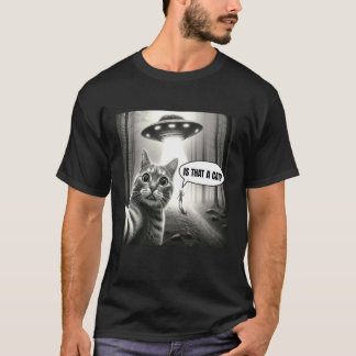 Camiseta Gato Divertido Selfie Con Gráfico De Ovni Alien Ho
