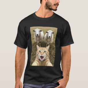 Camiseta Gato Divertido Selfie con Oveja Animales de Granja