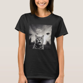 Camiseta Gato Divertido Selfie con OVNI