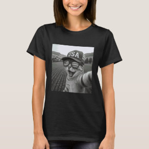 Camiseta Gato Divertido Selfie Con OVNI Bandera Americana 4