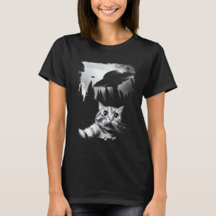 Camiseta Gato Divertido Selfie con OVNIs