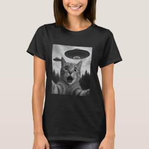 Camiseta Gato Divertido Selfie con OVNIs