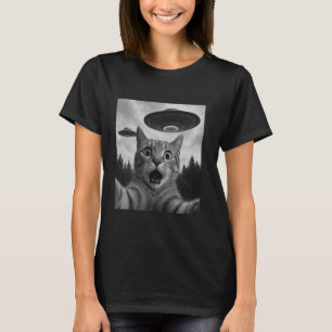Camiseta Gato divertido selfie con ovnis