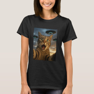 Camiseta Gato divertido selfie con ovnis