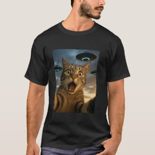 Camiseta Gato divertido selfie con ovnis