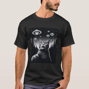 Camiseta Gato Divertido Selfie Con OVNIS alienígenas Amante