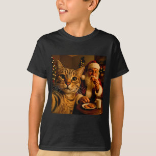 Camiseta Gato Divertido Selfie Con Santa Claus Navidad Meme