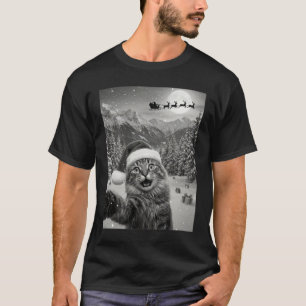 Camiseta Gato Divertido Selfie con Santa Navidad Gat Navida