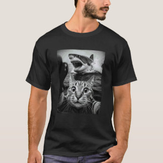 Camiseta Gato Divertido Selfie con Tiburón