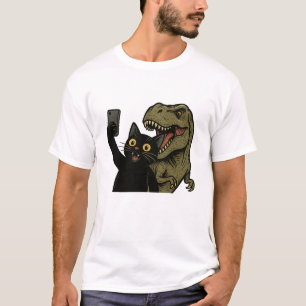 Camiseta Gato Divertido Selfie de Dinosaurio, Enfriador Ama