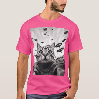 Camiseta Gato Divertido Selfie Ovni