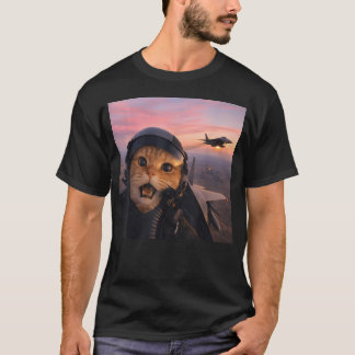 Camiseta Gato Divertido Selfie Piloto Avión de Combate a Re