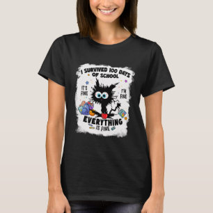 Camiseta Gato Divertido Sobrevivió 100 Días De Escuela Está
