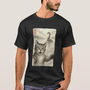 Camiseta Gato Divertido Sorprendido Asustado Tomando Selfie