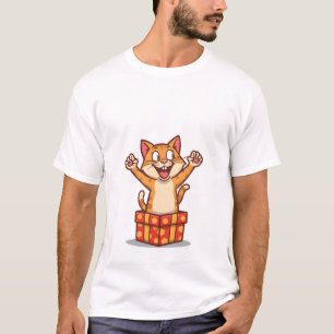 Camiseta Gato Divertido Sorprendido Saltando de una Caja de