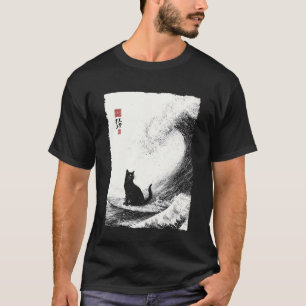 Camiseta Gato Divertido Surfando La Gran Ola Japonés Ukiyo-