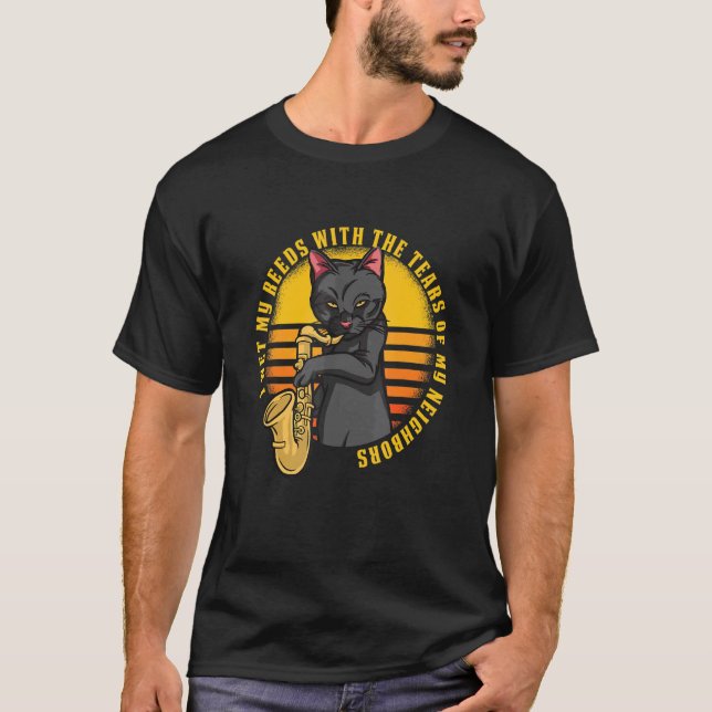 Camiseta Gato Divertido Toca Saxofón (Anverso)