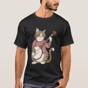 Camiseta Gato Divertido Tocando Banjo Arte Musical Animal