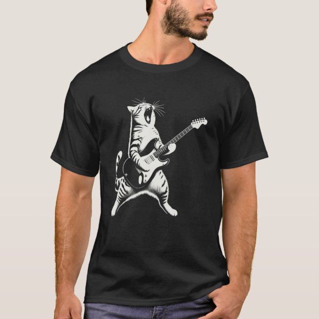 Camiseta Gato Divertido Tocando Guitarra (Anverso)