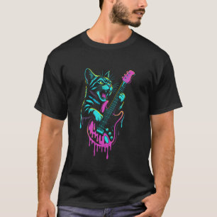 Camiseta Gato Divertido Tocando Guitarra Rock and Roll Drip