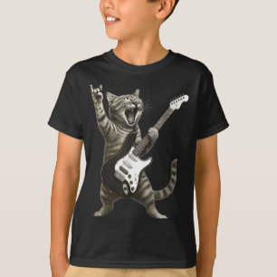 Camiseta Gato Divertido Tocando Guitarra Rock And Roll Homb