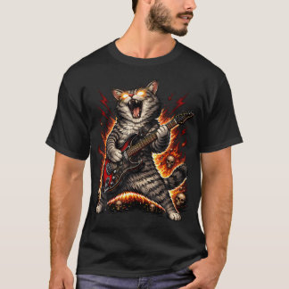Camiseta Gato Divertido Tocando Guitarra Rock And Roll Para