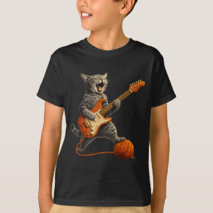 Camiseta Gato Divertido Tocando Guitarra Rockn Roll Gatito