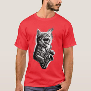 Camiseta Gato Divertido Tocando Jazz de Saofón Músico Saoph