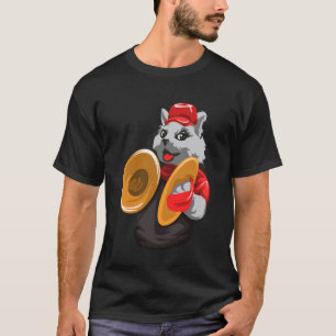 Camiseta Gato Divertido Tocando Música de Percusión con Pla