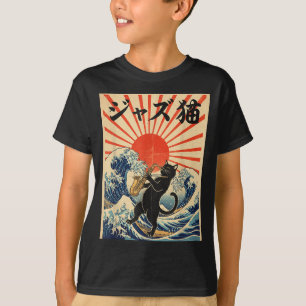 Camiseta Gato Divertido Tocando Saxofón Para Saxo Músico de