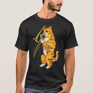 Camiseta Gato Divertido Tocando Trombón Regalo Gato Fresco