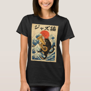 Camiseta Gato Divertido Tocando Tuba Para Músico de Jazz Tu