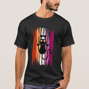 Camiseta Gato Divertido Trepando con Colores del Orgullo Lé