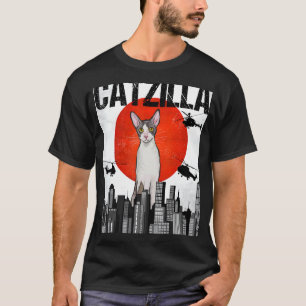 Camiseta Gato divertido vintage japonés Catzilla Cornish Re