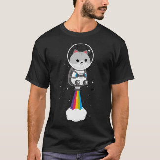 Camiseta Gato divertido volando a través del espacio con je