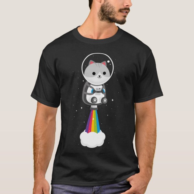 Camiseta Gato divertido volando a través del espacio con je (Anverso)