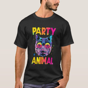 Camiseta Gato divertido y colorido animal de fiesta, divers