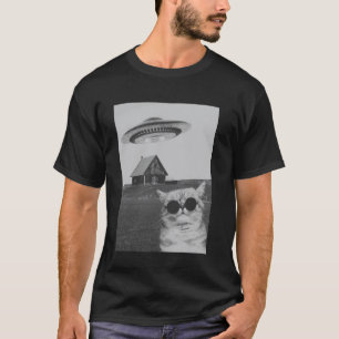 Camiseta Gato Divertido y Genial con Nave Espacial
