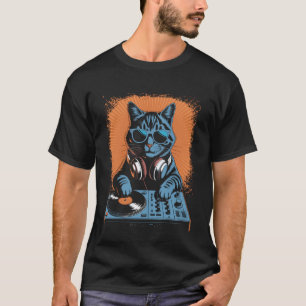Camiseta Gato Dj Auricular Tornamesa Música Vintage EDM Hom