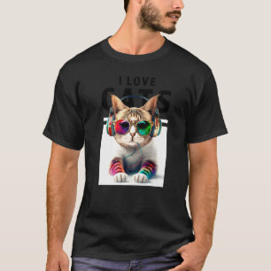 Camiseta Gato DJ con gafas de sol de estilo genial auricula