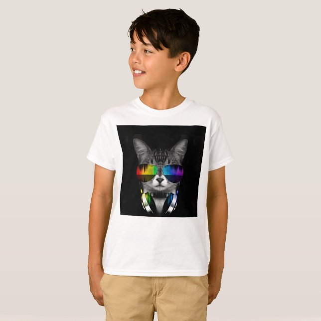 Camiseta Gato DJ con gafas de sol y audífonos (Anverso completo)