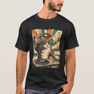 Camiseta Gato DJ Divertido Auriculares Disco Música Amante