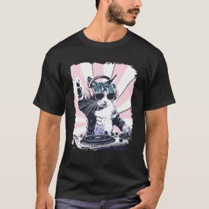 Camiseta Gato DJ Divertido con Auriculares Arte Amante de l