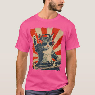 Camiseta Gato DJ divertido Disco Soundech Auriculares Músic